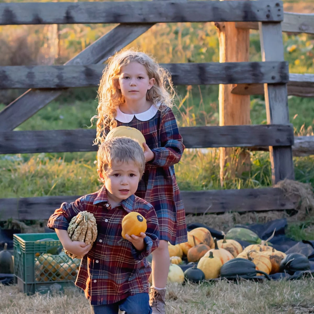 Brook Girls Dress - Rust Plaid