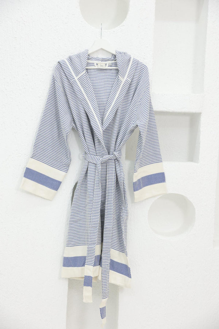 Cotton Navy Blue & White Bathrobe