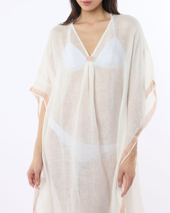 Kerala Kaftan - White Peach Trim