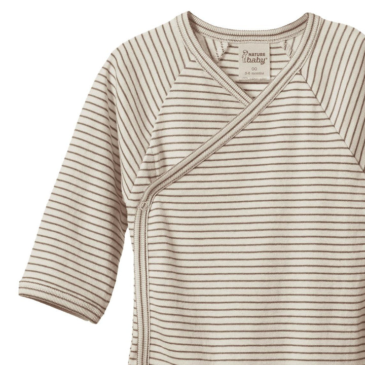 Long Sleeve Kimono Bodysuit - Mushroom Pinstripe