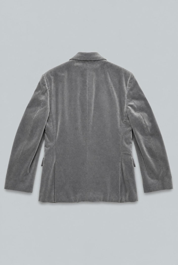 Grey Cotton Velvet 1-Button Peak Phillip Suit - Silver