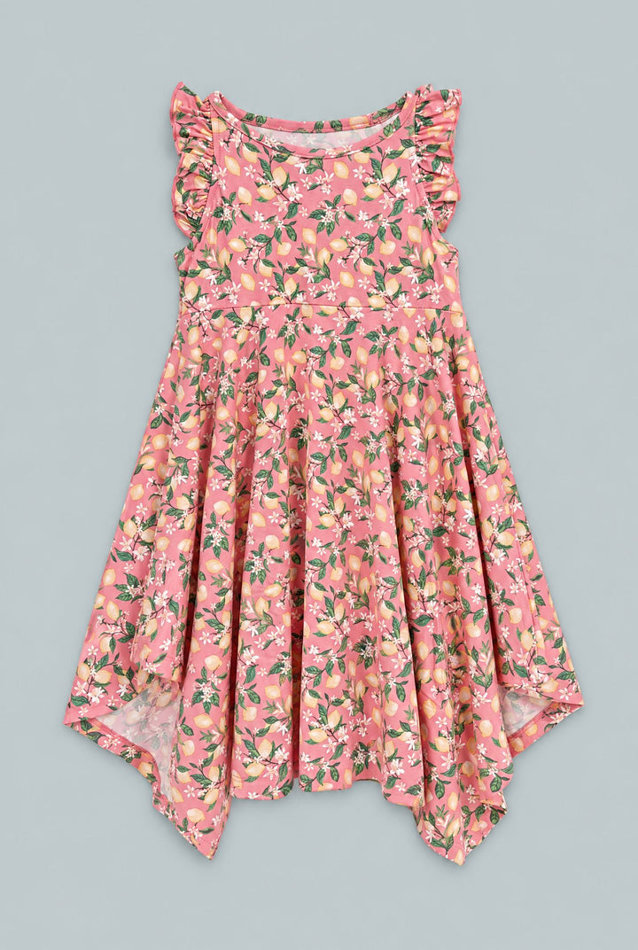 Lemon Floral Print Emma's Racerback Dress - Lemons Pink