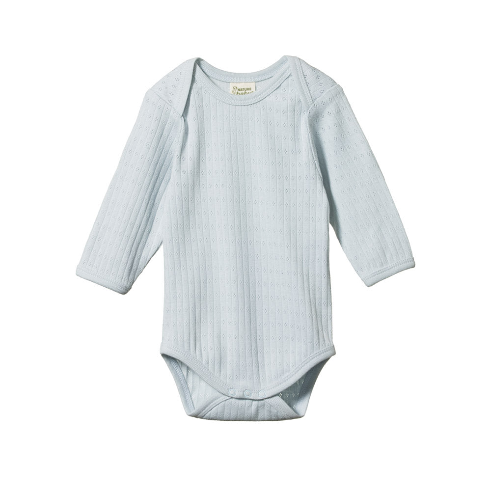 Pointelle Long Sleeve Bodysuit - Pearl Blue