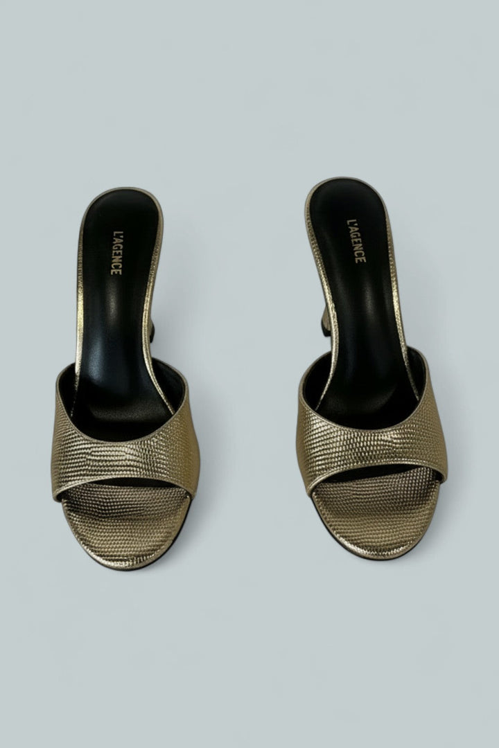 Women's Avery Slide High Heel Sandals - Gold Lizard