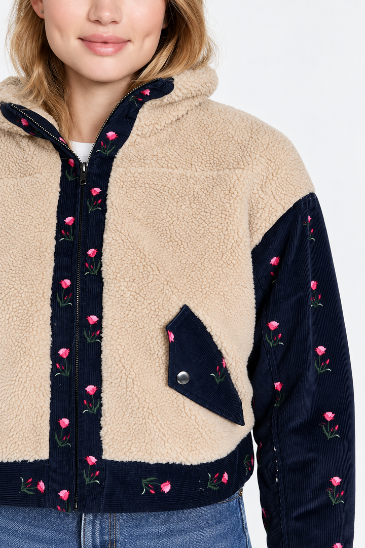 Teddy Corduroy Trucker Jacket - Cream/Navy