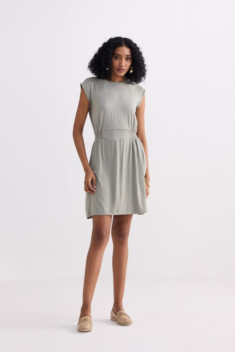 Short Dress With Smocking Side Detail - Frost & Mist