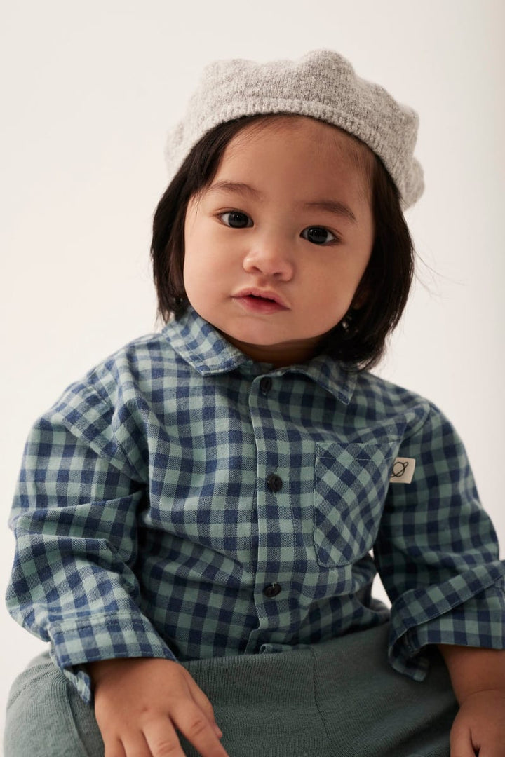 Gingham Flannel Baby Shirt Artic Blue