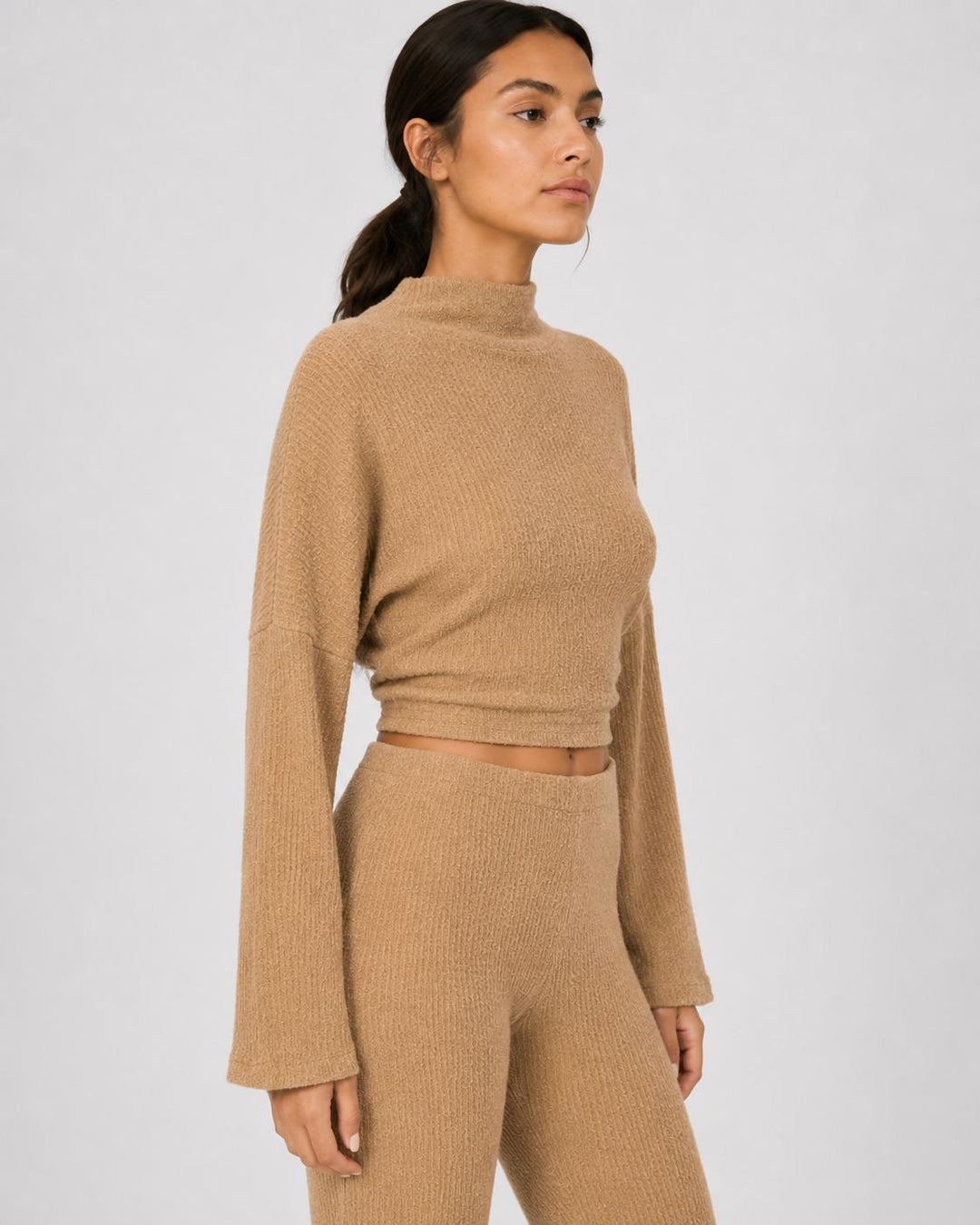 Ribbed Textured Open Back Top - Camel