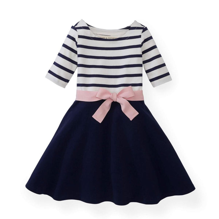 Hope and Henry Lightweight Blocked Organic Skater Dress - Navy with Light Pink Ribbon XX-SMALL (2-3) Hope and Henry Lightweight Blocked Organic Skater Dress - Navy with Light Pink Ribbon XX-SMALL (2-3)