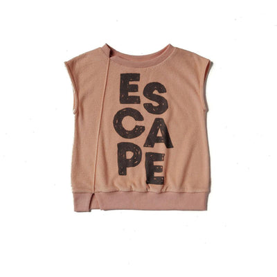 Kids Sleeveless Pullover Terry Top with ESCAPE Print - Mocha