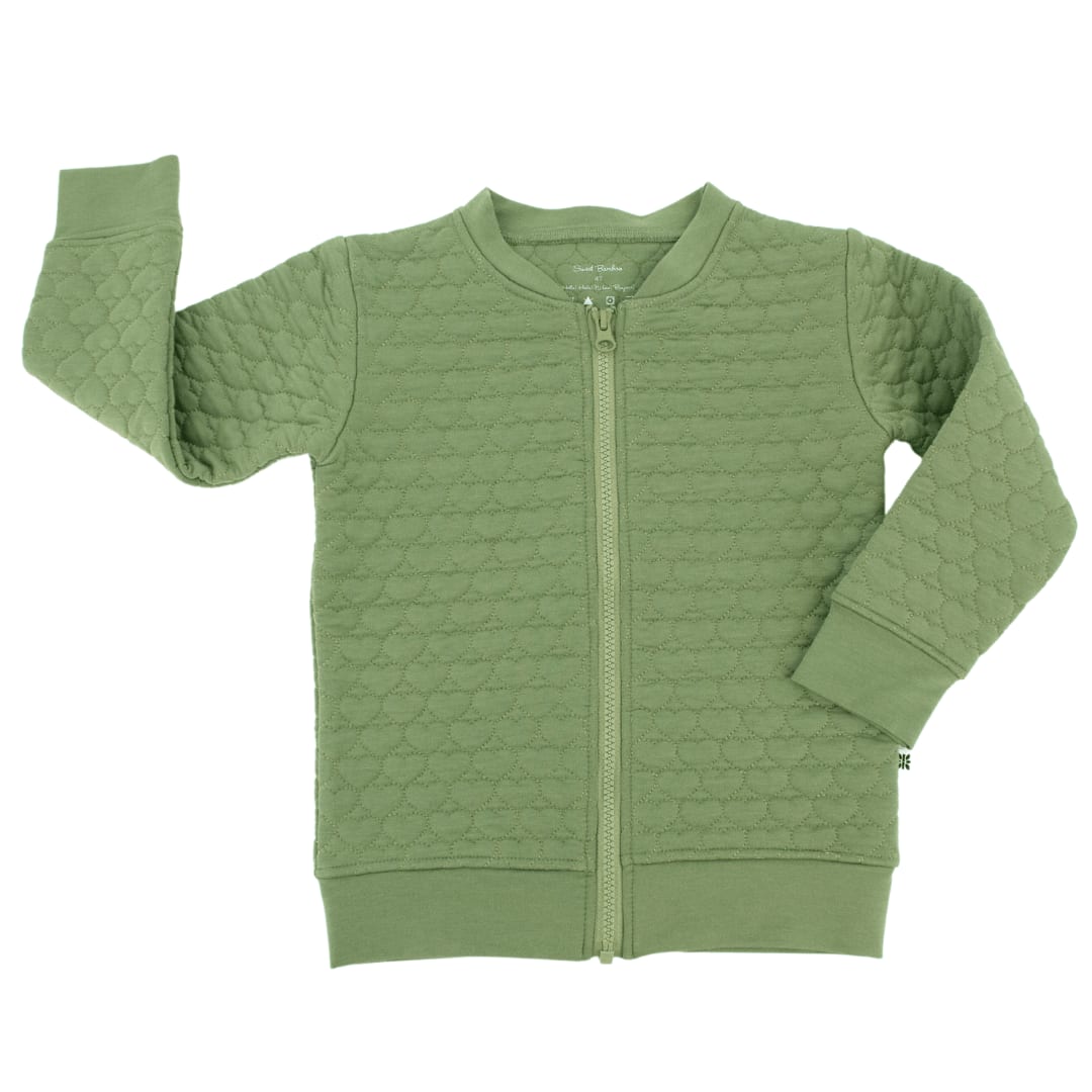 French Terry Hearts Jacket - Olive Green