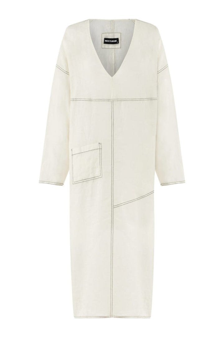 Draped Deep V-Neck Dress - Ecru