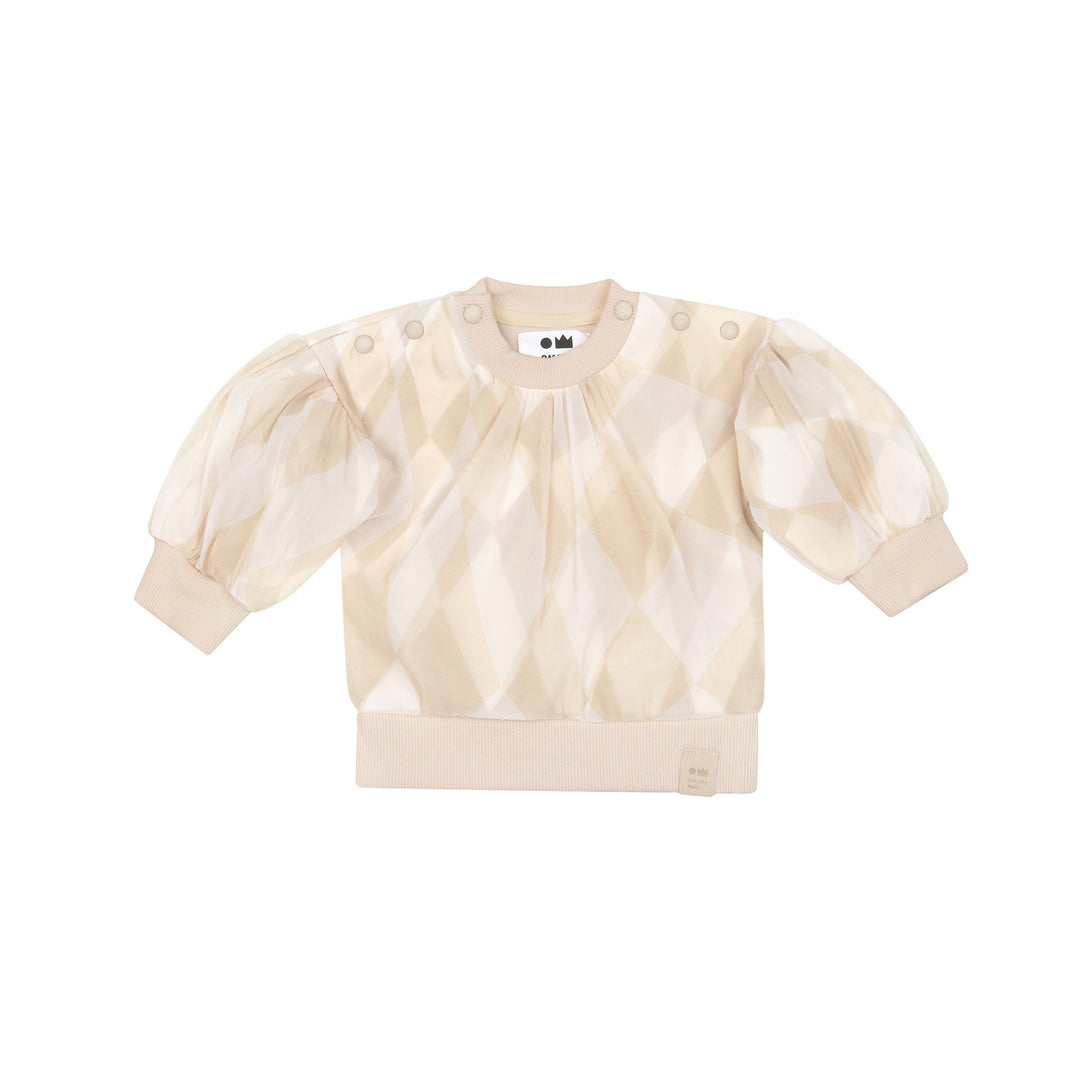 Girls Organza & Terry Sweatshirt - Beige