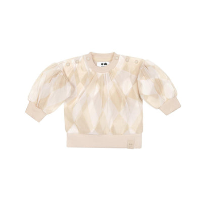 Girls Organza & Terry Sweatshirt - Beige