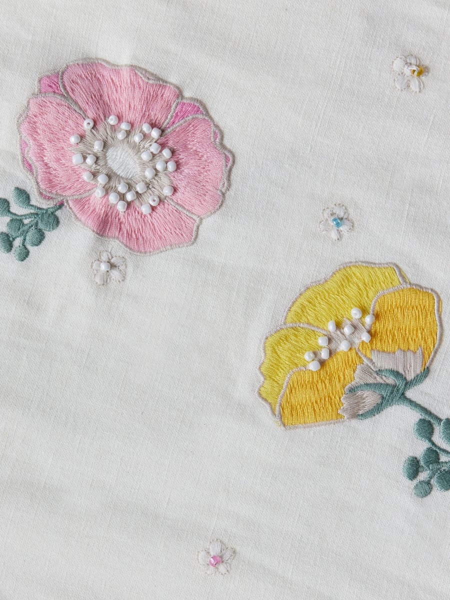 Maureen Beaded Embroidered Mini Skirt - Ivory/Pastel Multi Floral Embroidery & Beading