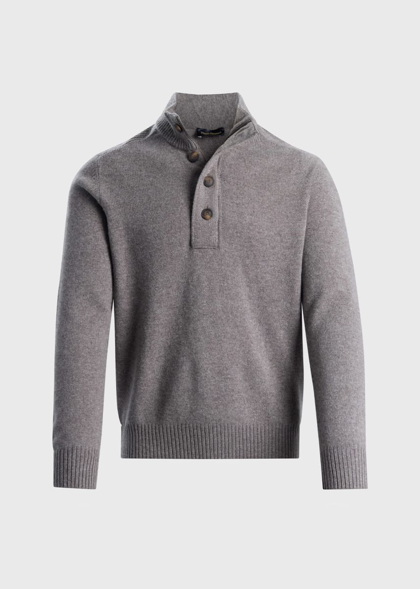 Geelong Wool Button Neck Pullover - Taupe
