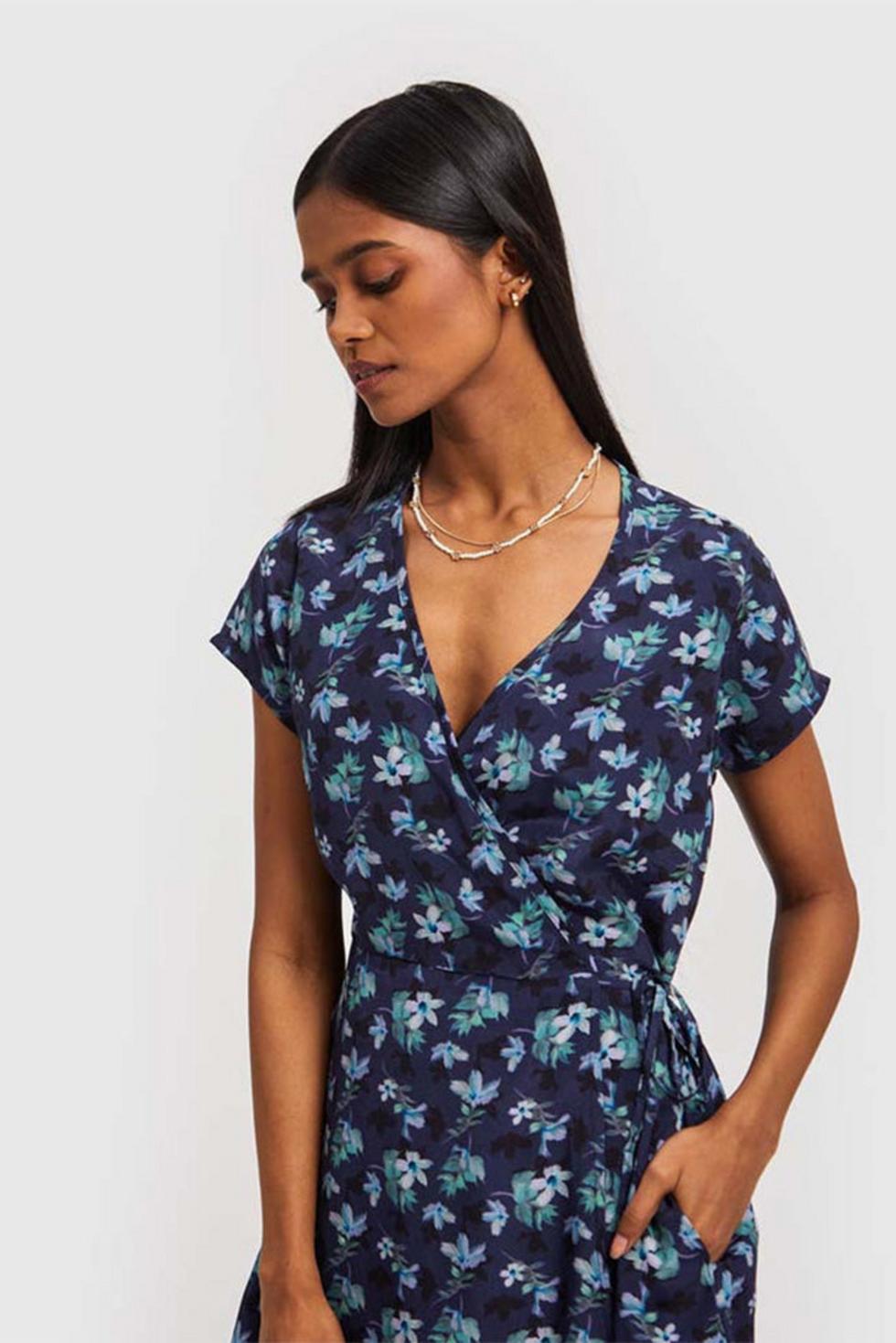 Short Wrap Dress Midnight Florals - Midnight Florals