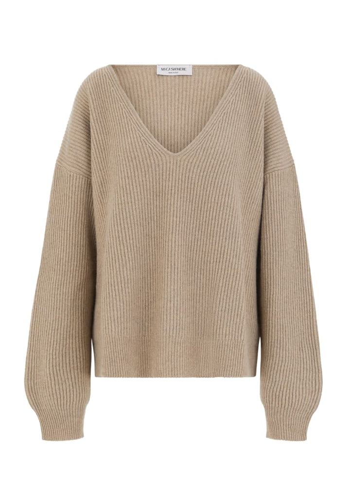 Stella | Cashmere Oversized V- Neck Jumper - Sand