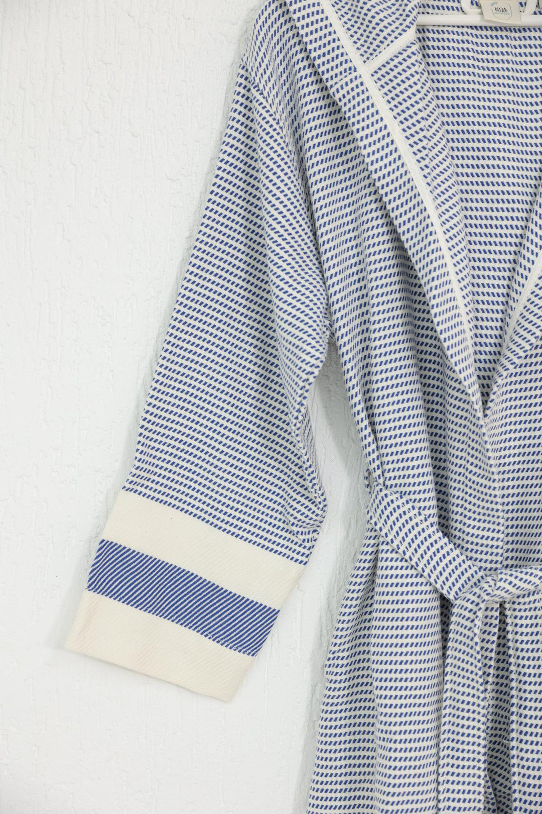 Cotton Navy Blue & White Bathrobe