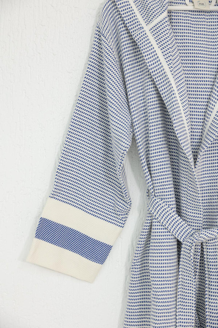 Cotton Navy Blue & White Bathrobe