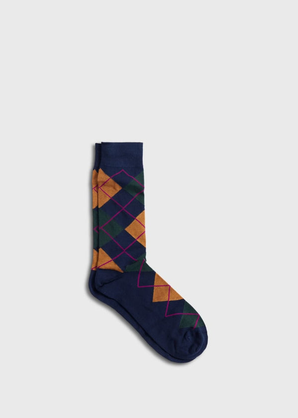 Cotton Blend Argyle Sock - Navy
