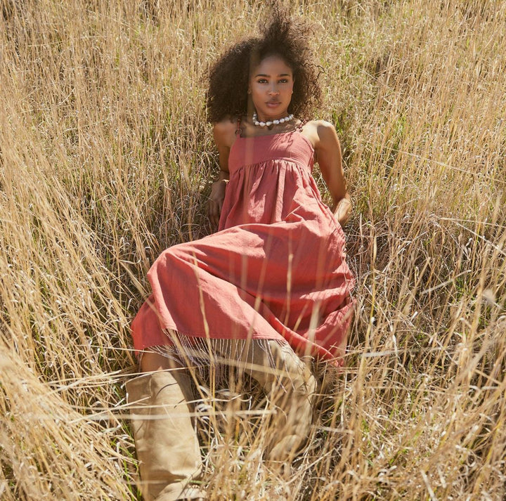 Gavin Beaded Fringe Midi Dress - Rhubarb