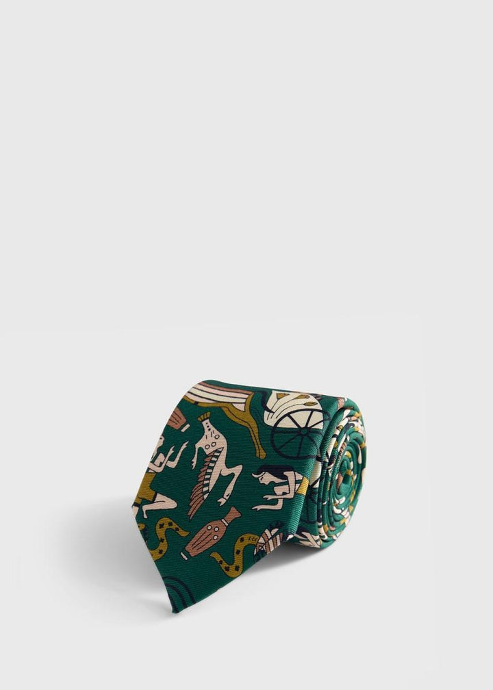 Printed Silk Tie - Olive