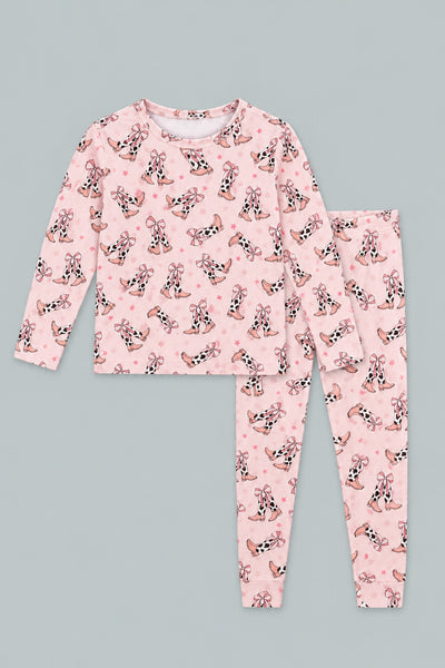 Bows Big Kid Pajama Set - Cowhide Boots