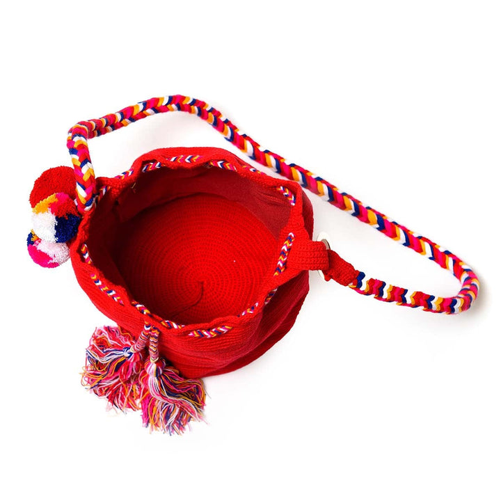 Rainbow Woven Mochila Bucket Bag - Red