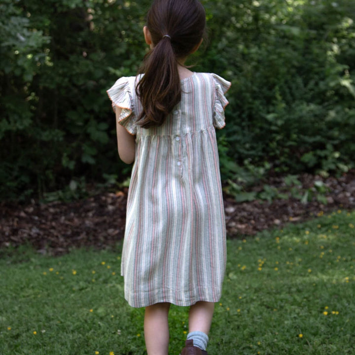 Girls' Flutter Sleeve Dress - Mint Green Stripe