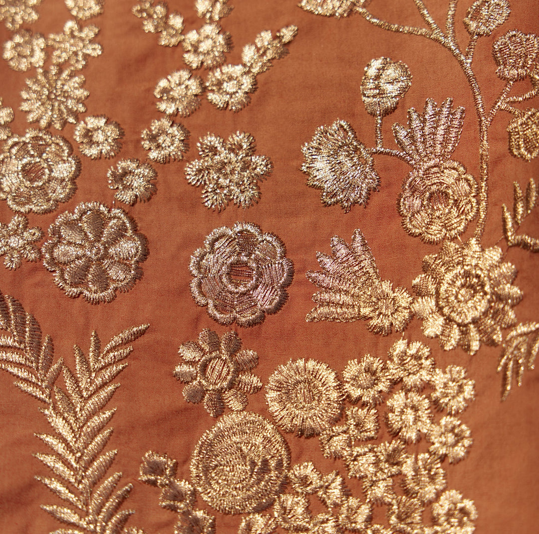 Mary Embroidered Fluted Skirt - Copper/Copper lurex embroidery