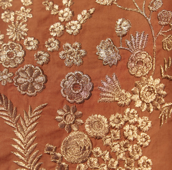 Mary Embroidered Fluted Skirt - Copper/Copper lurex embroidery