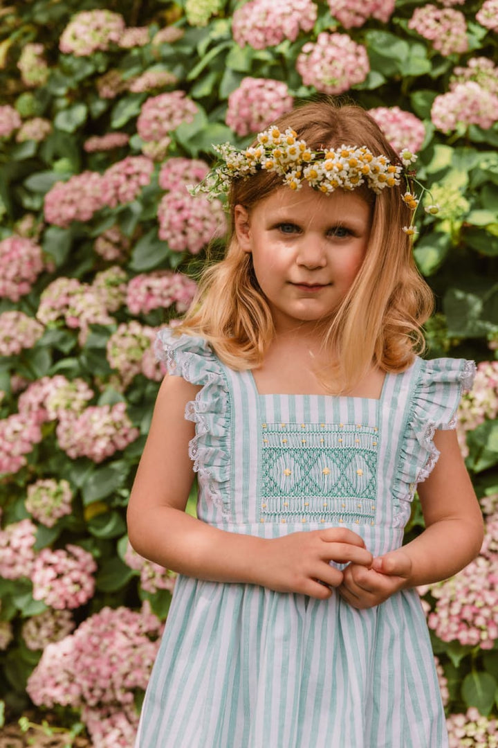 Sleeveless Cross Back Dress - Georgette Green Stripes