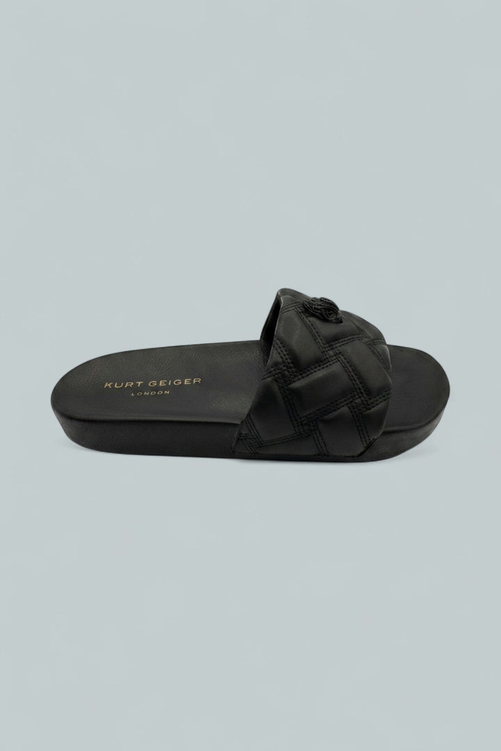 London Meena Eagle Drench Quilted Slide Sandals - Black
