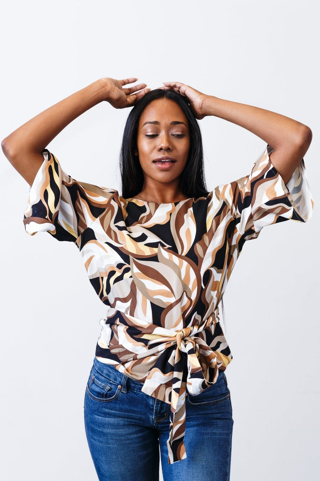 The Printed Olivia Top - Mocha-print