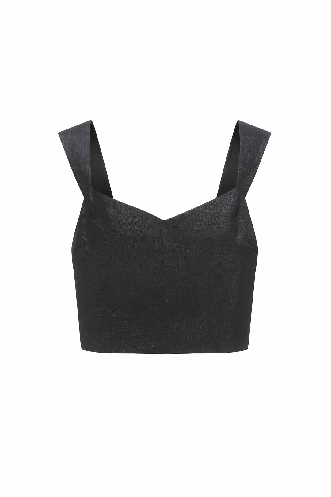 Mia French Linen Twill Crop Top - Black
