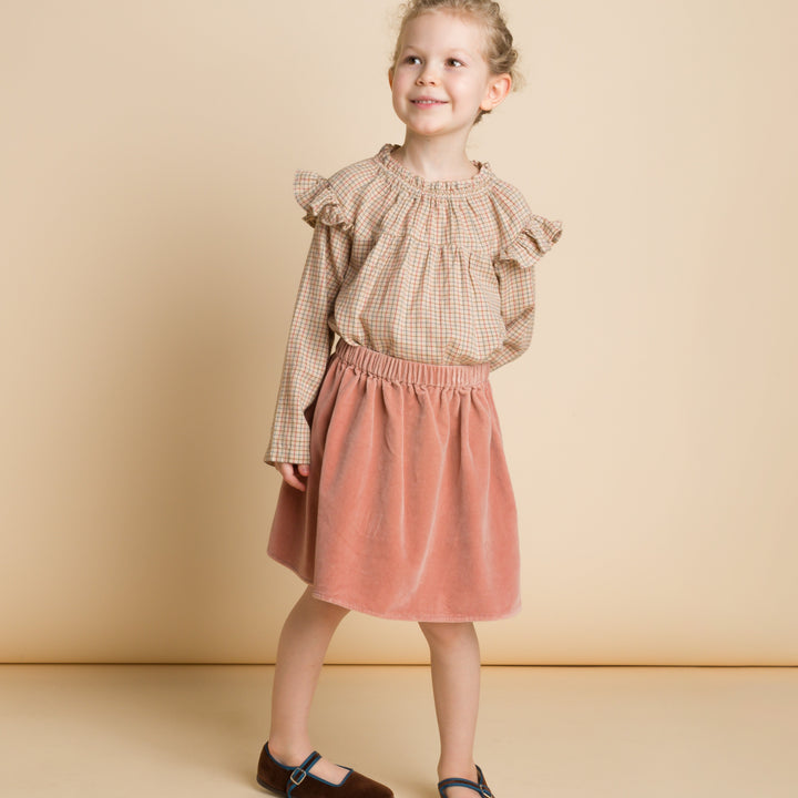 Girls Coral Skirt - Blush Velvet