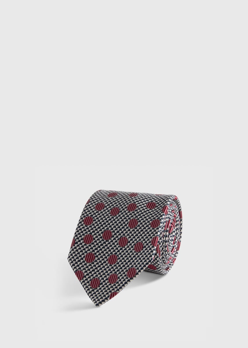 Circle and Houndstooth Silk Tie - Burgundy