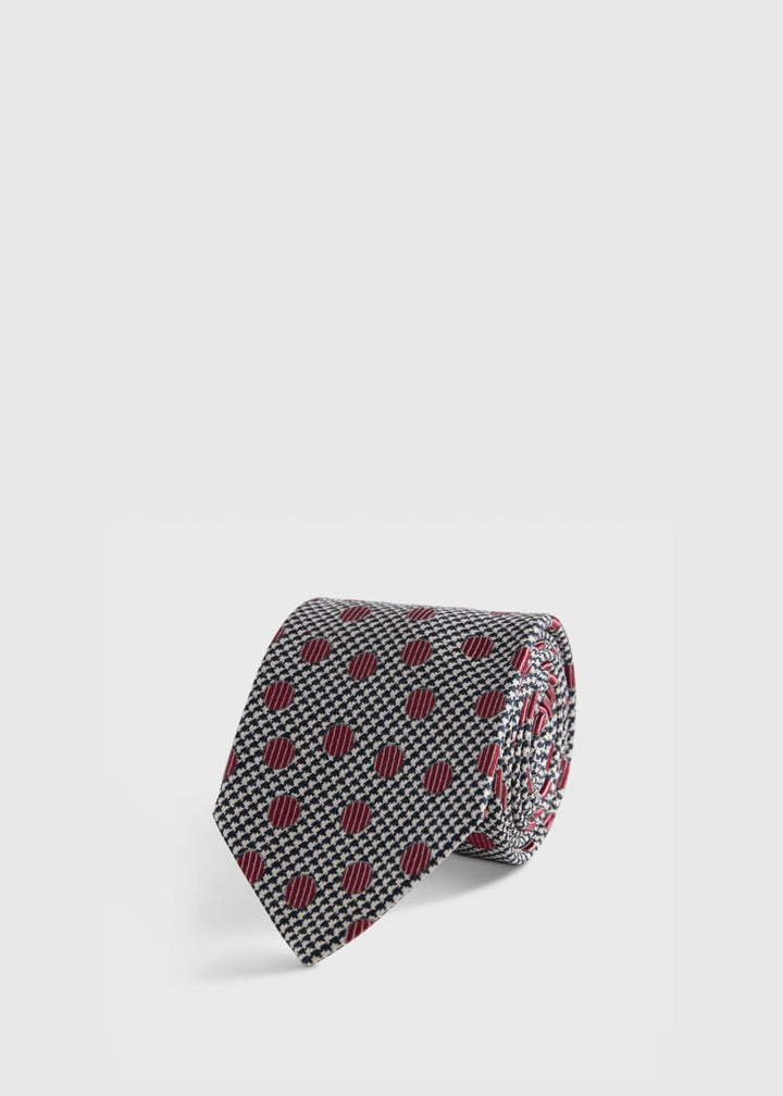 Circle and Houndstooth Silk Tie - Burgundy