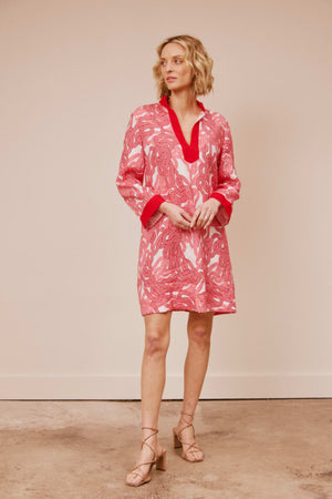 Infinite Chains Short Kaftan - Hot Coral