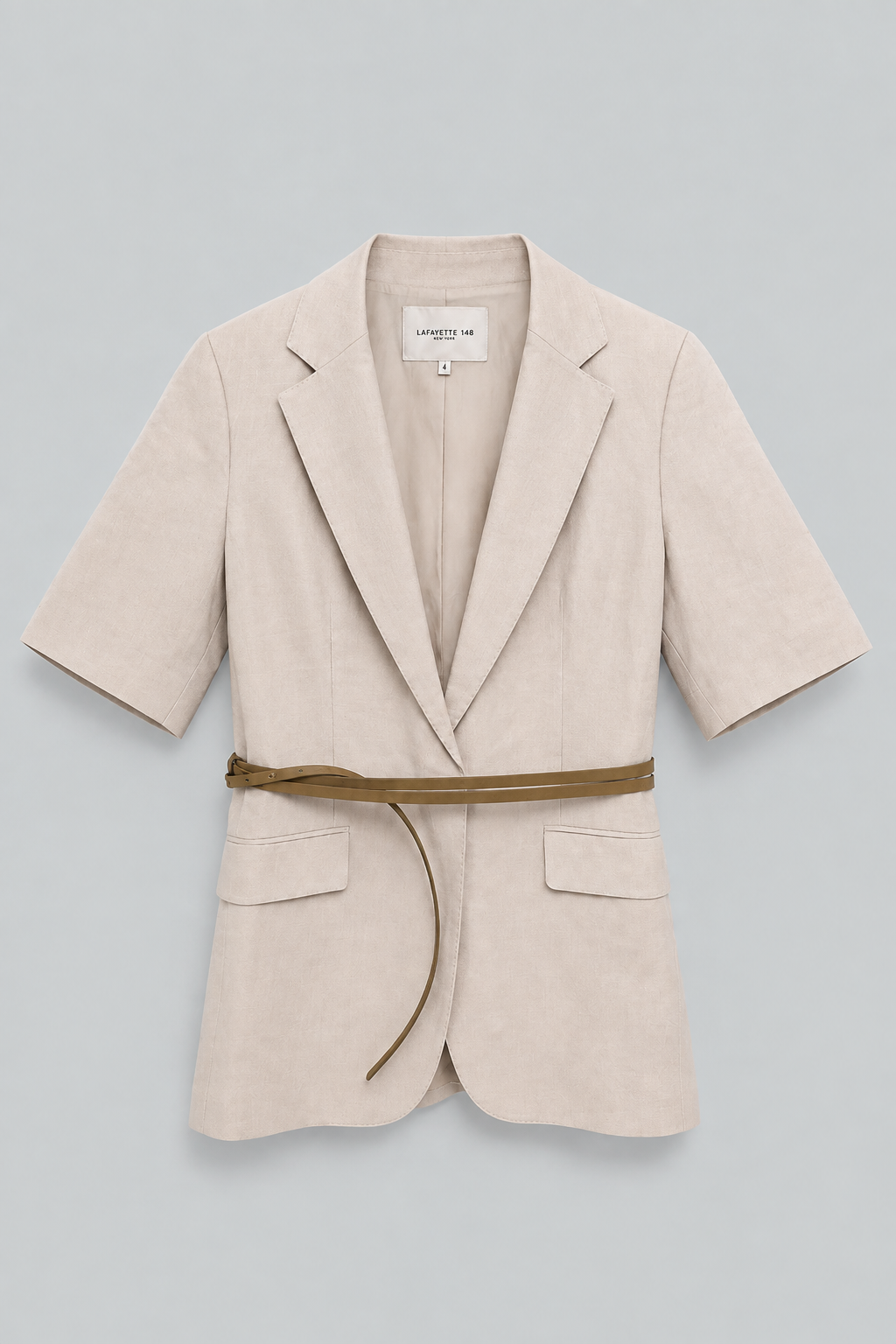 Silk-Linen Short Sleeve Belted Blazer - Pearl