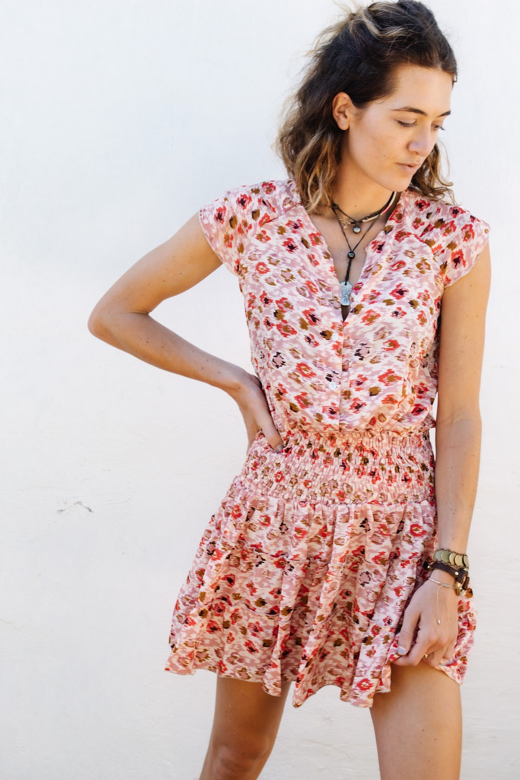 Jenny Silk Mini Dress - Mauve & Rose Multi