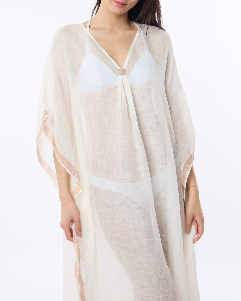 Kerala Kaftan - White Peach Trim