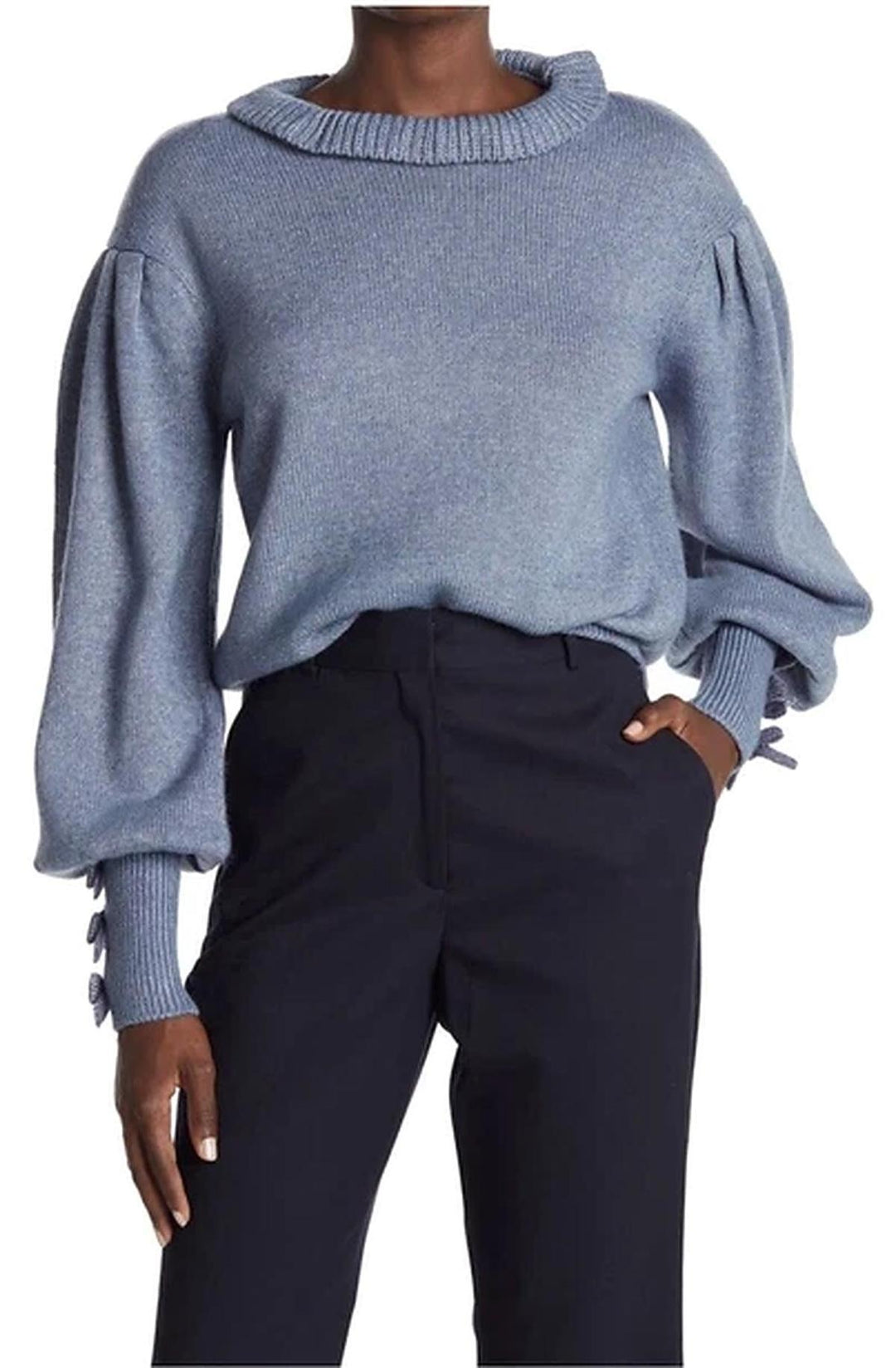 Hattie Mockneck Sweater - Blue/White