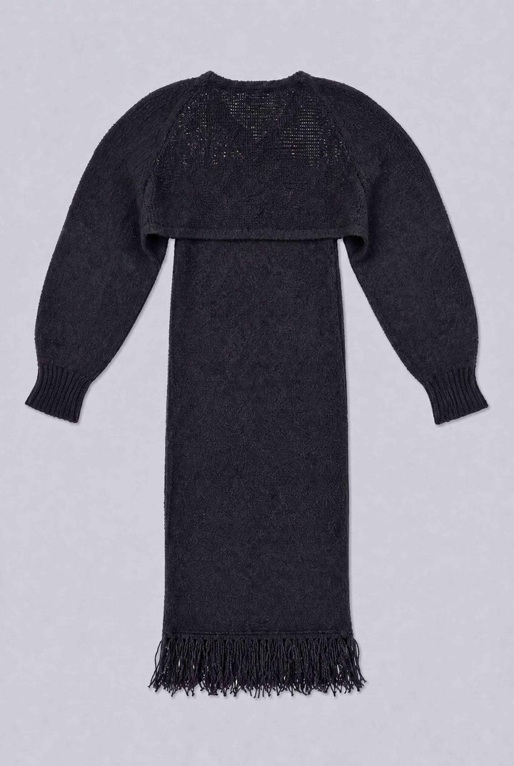 Halter Sweater Dress With Shrug - Black