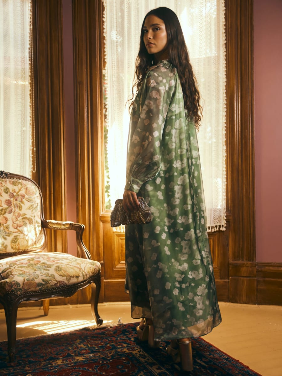 Caroline Dress - Green Blurry Magnolia