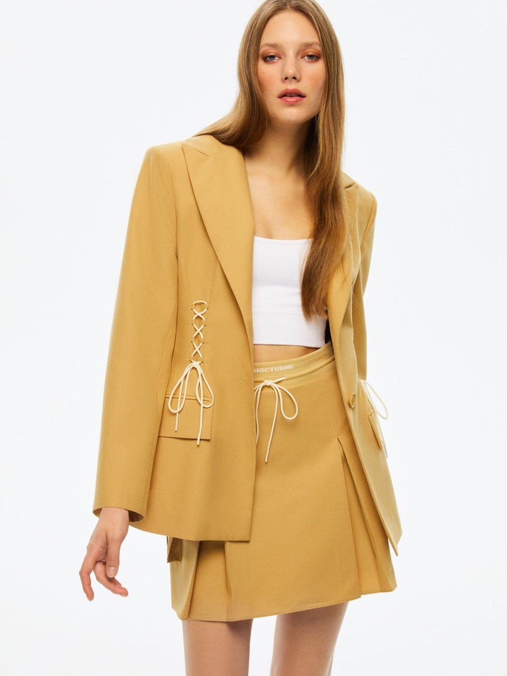 High-Waisted Ribbed Mini Skirt - Camel