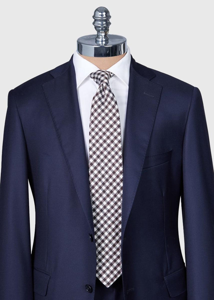 Woven Silk Small Check Tie - Brown