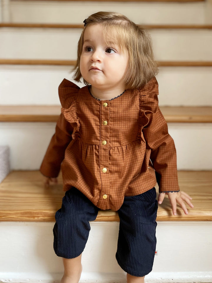 Alphee Ruffled Blouse - Chestnut Squares