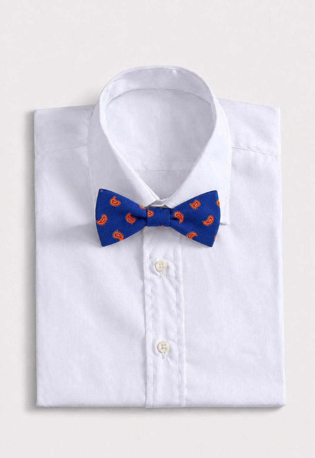 Silk Twill Tossed Paisley Bow Tie - Blue